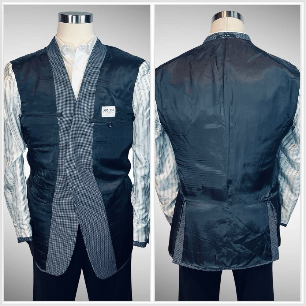 Armani Collezioni 42R Navy Blue & Cream Micro-Houndstooth Designer Blazer Italy - Picture 11 of 16